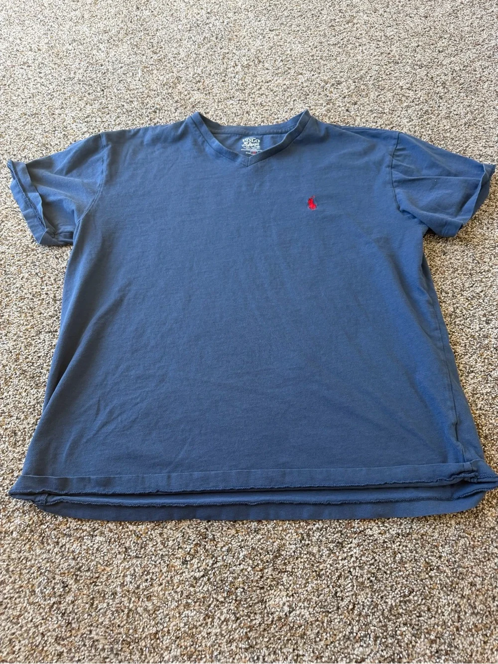 Polo Ralph Lauren Mens M Navy Blue V Neck T Shirt Red Pony Logo 100% Cotton